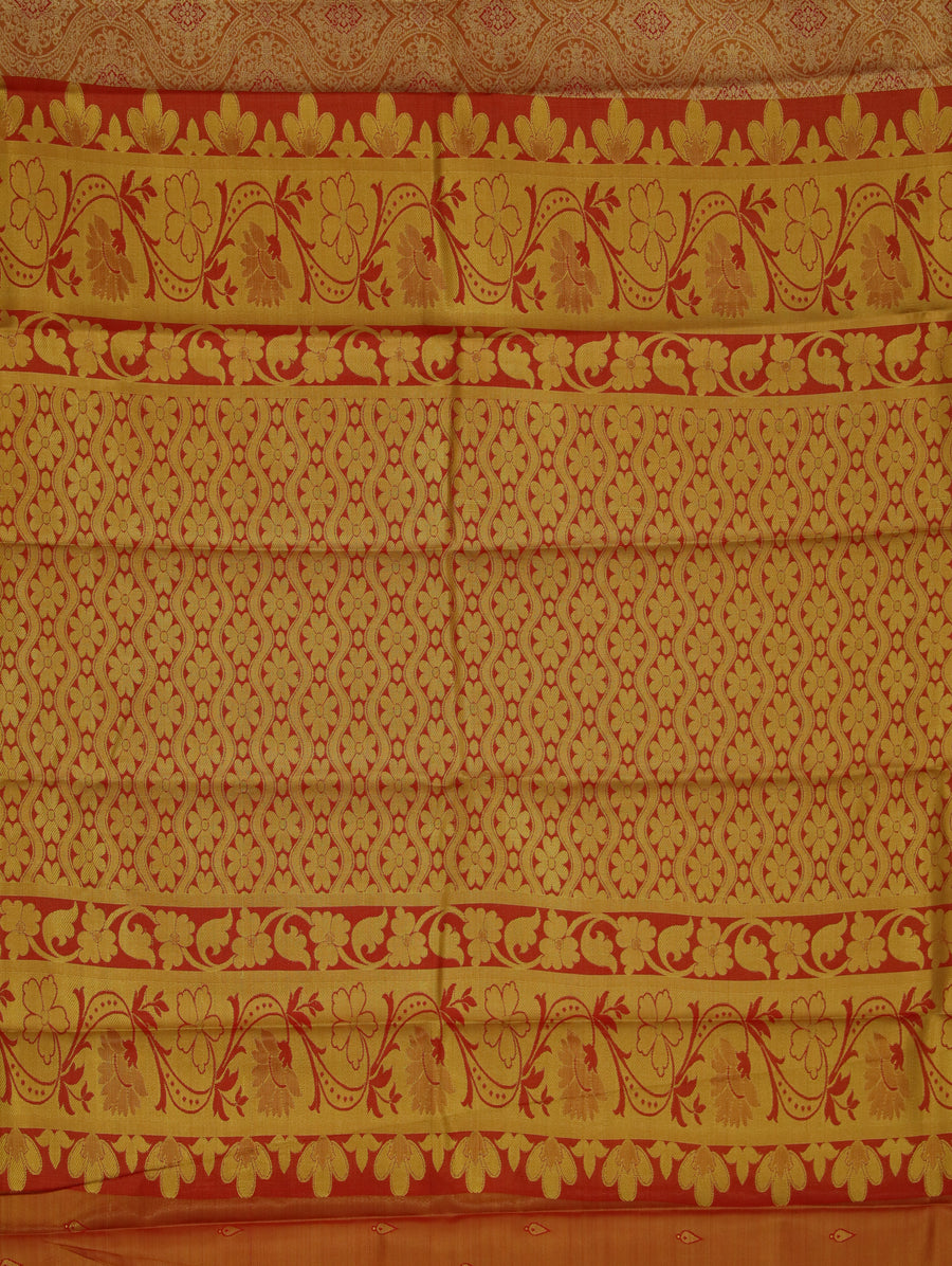 Golden Beige Kanchipuram Inspired Semi Silk Saree with Wide Contrast Border