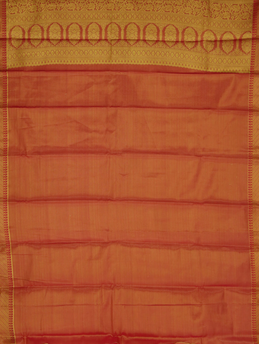 Coral Red Kanchipuram Inspired Semi Silk Saree with Wide Self Border