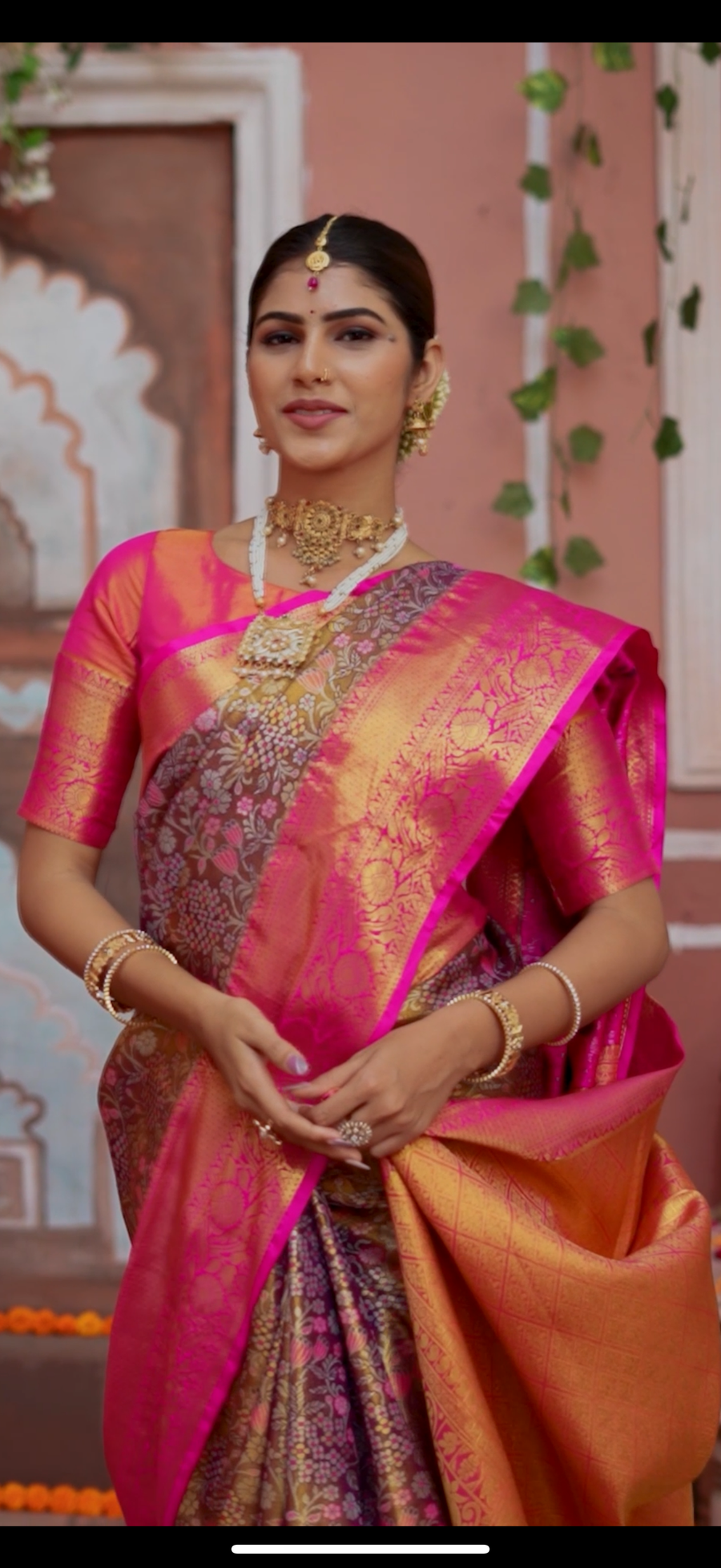 Rani Pink Kanchipuram Semi Soft Silk Saree with Zari & Rich Gold Pallu
