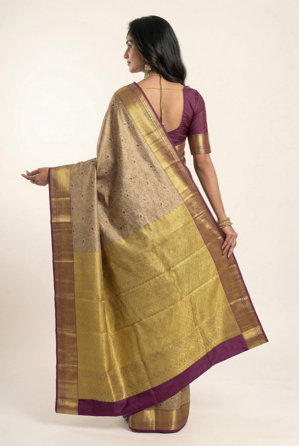 Emerald Green Kanchipuram Inspired Semi Silk Saree with Wide Contrast Border