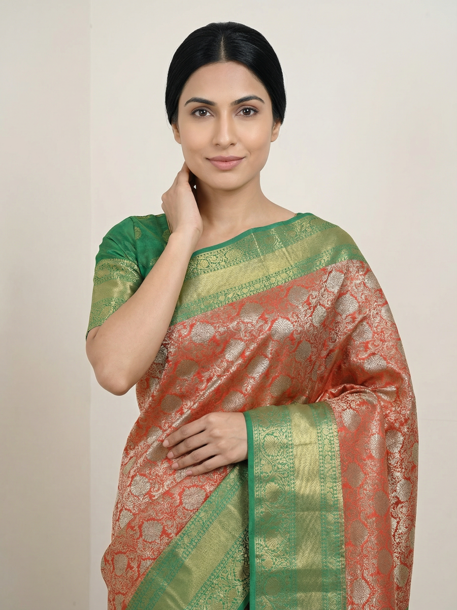 Royal Purple Kanchipuram Inspired Semi Silk Saree with Wide Contrast Border