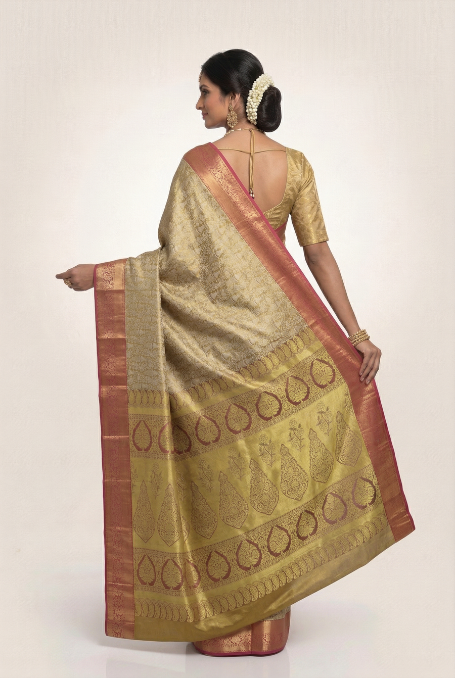 Mustard Gold Gadwal Inspired Semi Silk Saree with Wide Contrast Border