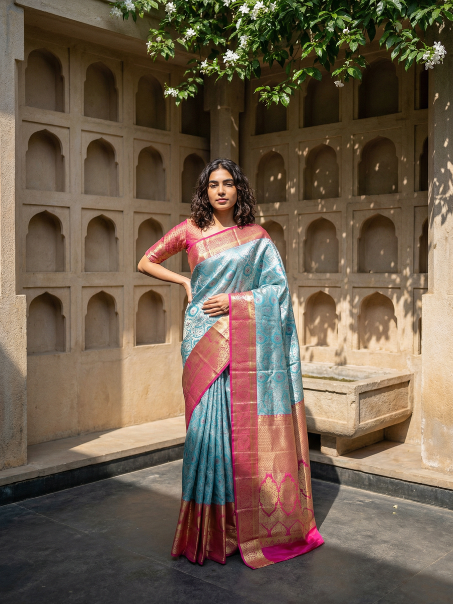 Royal Purple Kanchipuram Inspired Semi Silk Saree with Wide Contrast Border