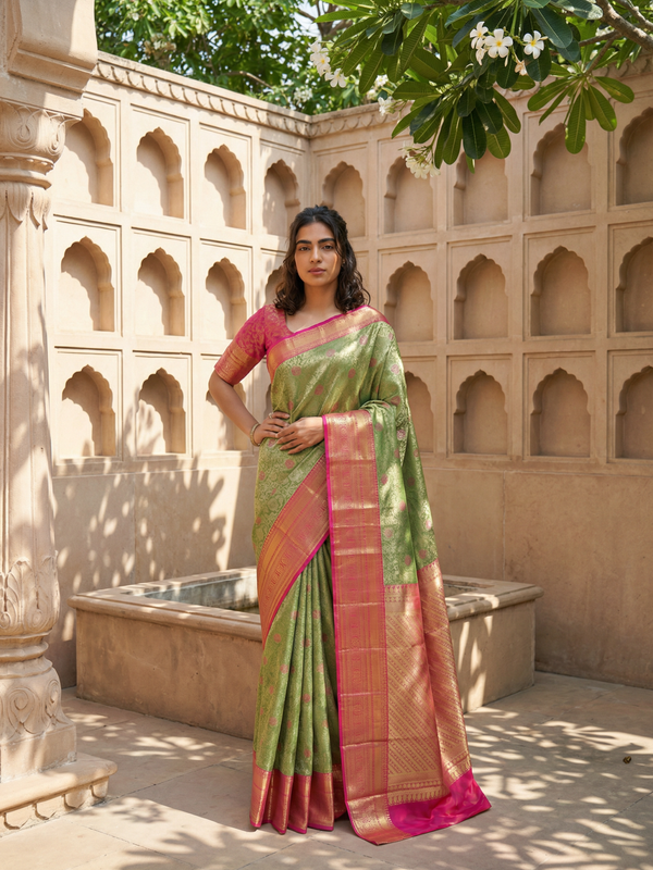 Olive Green Uppada Inspired Semi Silk Saree with Small Self Border