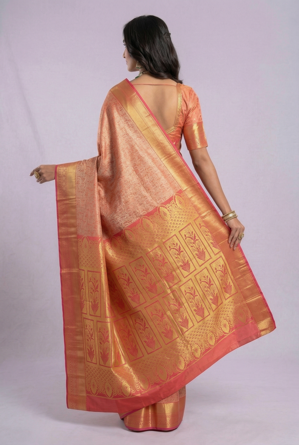 Mustard Gold Kanchipuram Inspired Semi Silk Saree with Wide Contrast Border