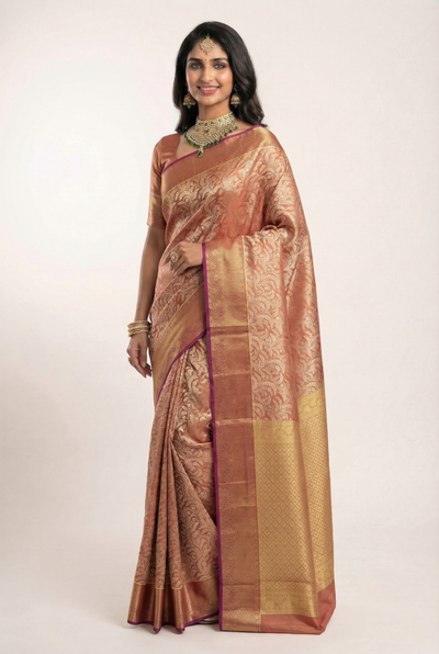 Rose Pink Uppada Inspired Semi Silk Saree with Contrast Border