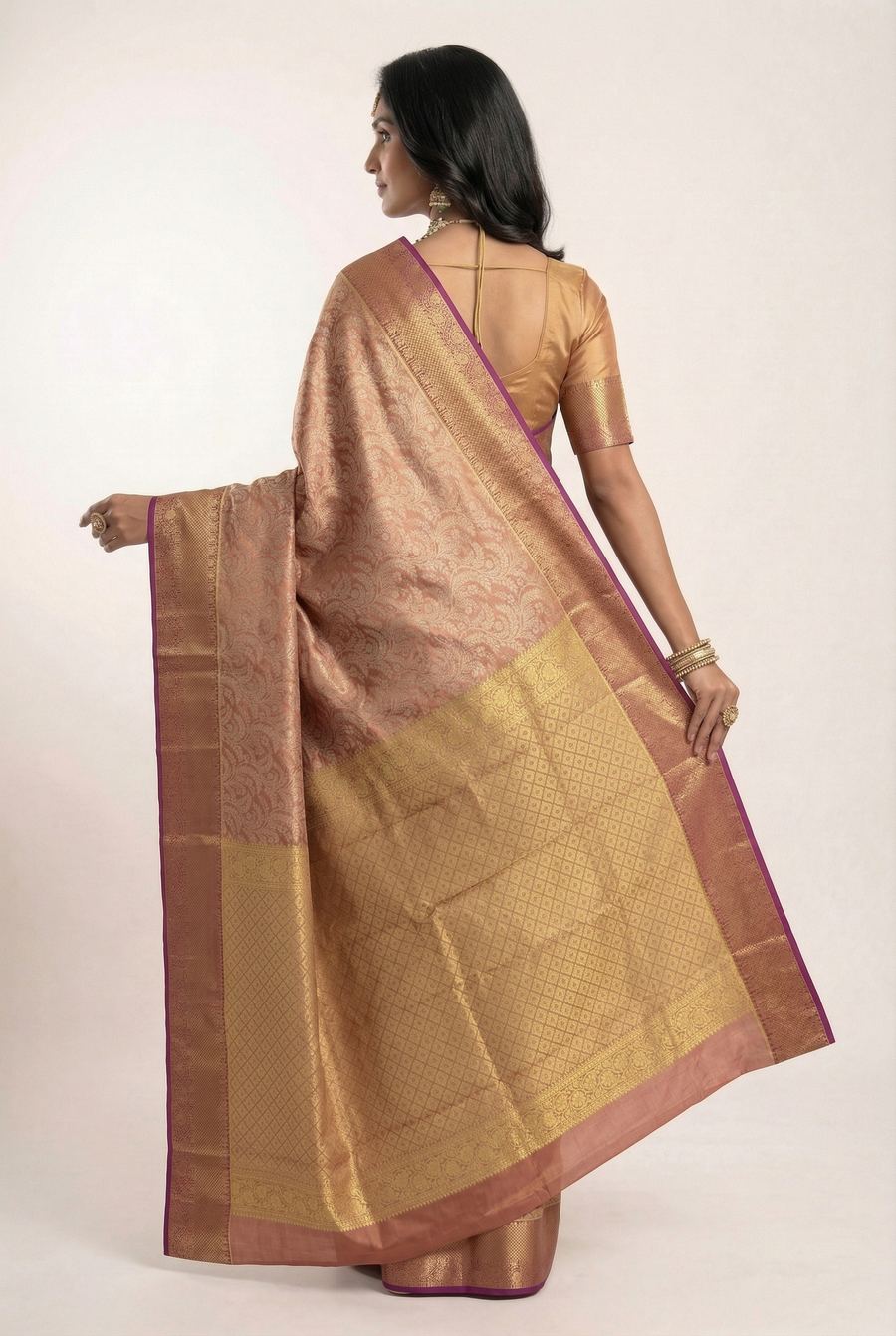 Rose Pink Uppada Inspired Semi Silk Saree with Contrast Border
