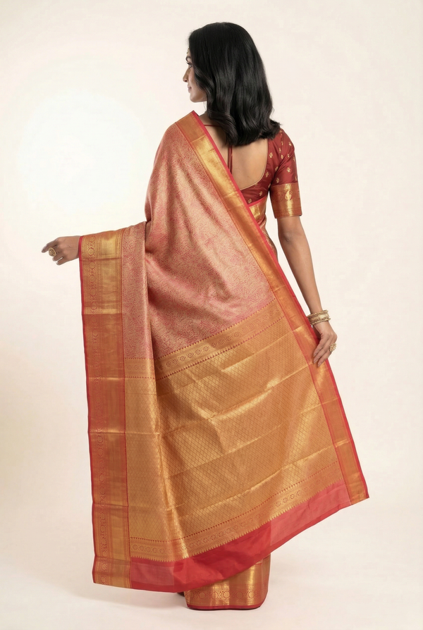 Lavender Kanchipuram Inspired Semi Silk Saree with Contrast Border