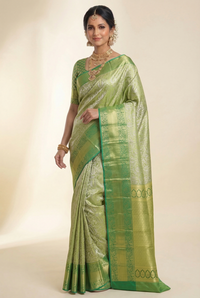 Teal Green Gadwal Inspired Semi Silk Saree with Wide Contrast Border