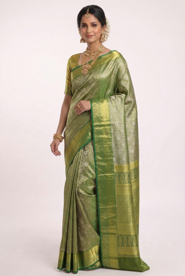 Lime Green Uppada Inspired Semi Silk Saree with Small Self Border