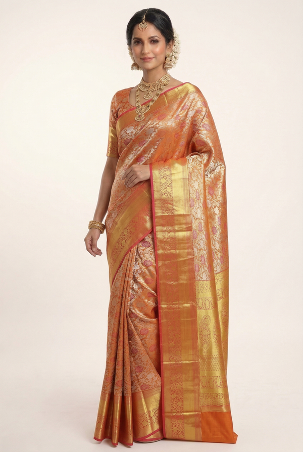 Wine Red Kanchipuram Inspired Semi Silk Saree with Wide Contrast Border
