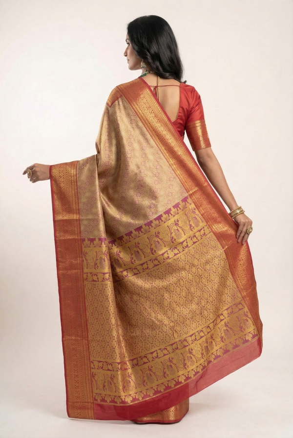 Royal Blue Gadwal Inspired Semi Silk Saree with Contrast Border