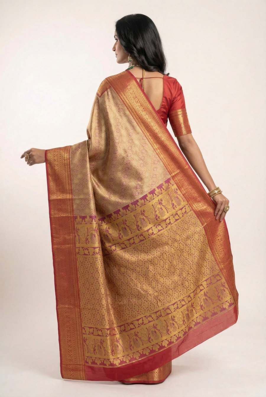 Royal Blue Gadwal Inspired Semi Silk Saree with Contrast Border