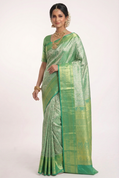 Mustard Yellow Dharmavaram Inspired Semi Silk Saree with Wide Contrast Border