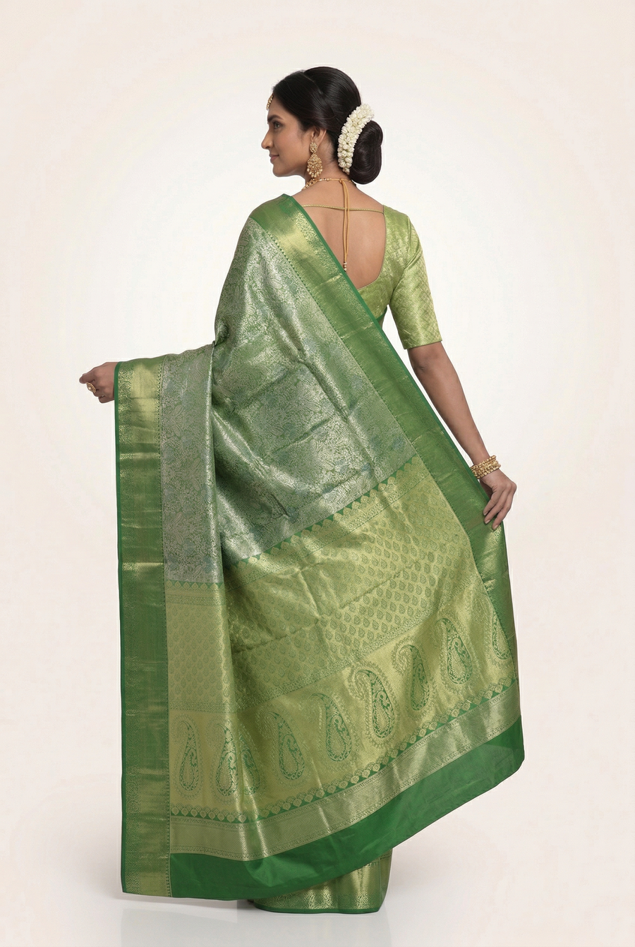 Emerald Green Dharmavaram Inspired Semi Silk Saree with Wide Self Border