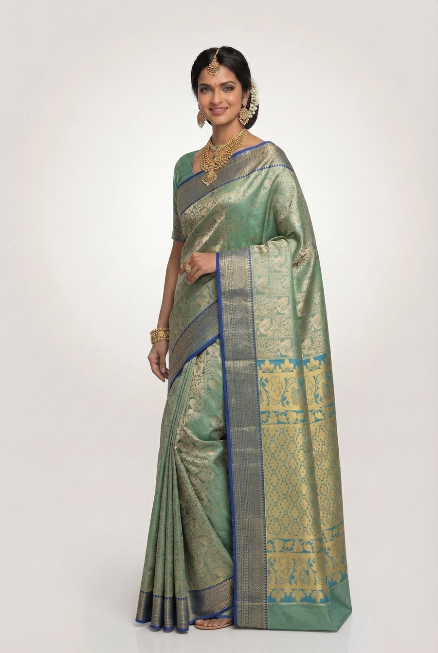 Pink Kanchipuram Inspired Semi Silk Saree with Wide Self Border