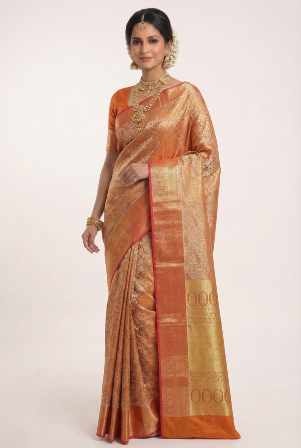 Champagne Gold Mysore Inspired Semi Silk Saree with Small Contrast Border