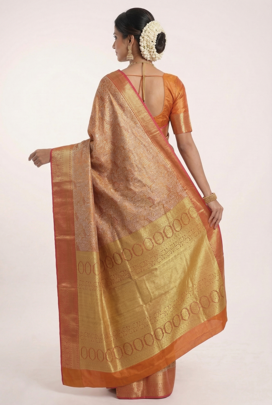Champagne Gold Mysore Inspired Semi Silk Saree with Small Contrast Border