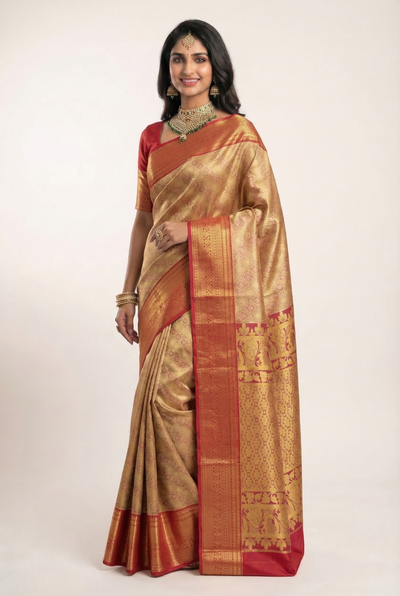 Royal Blue Gadwal Inspired Semi Silk Saree with Contrast Border