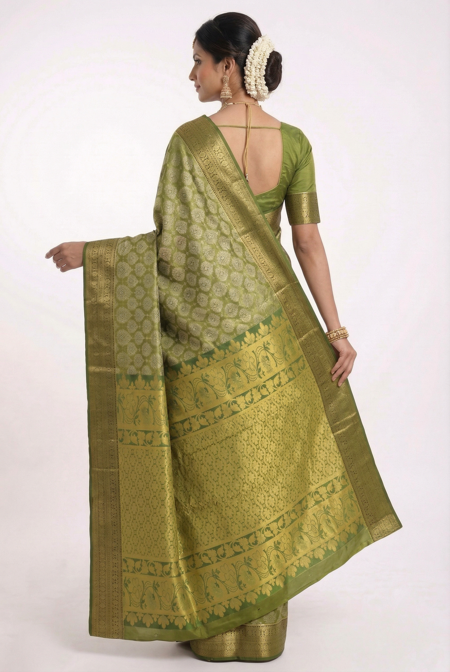 Mustard Yellow Kanchipuram Inspired Semi Silk Saree with Wide Contrast Border