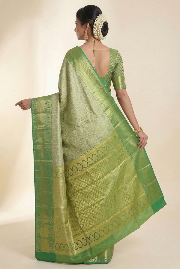 Teal Green Gadwal Inspired Semi Silk Saree with Wide Contrast Border
