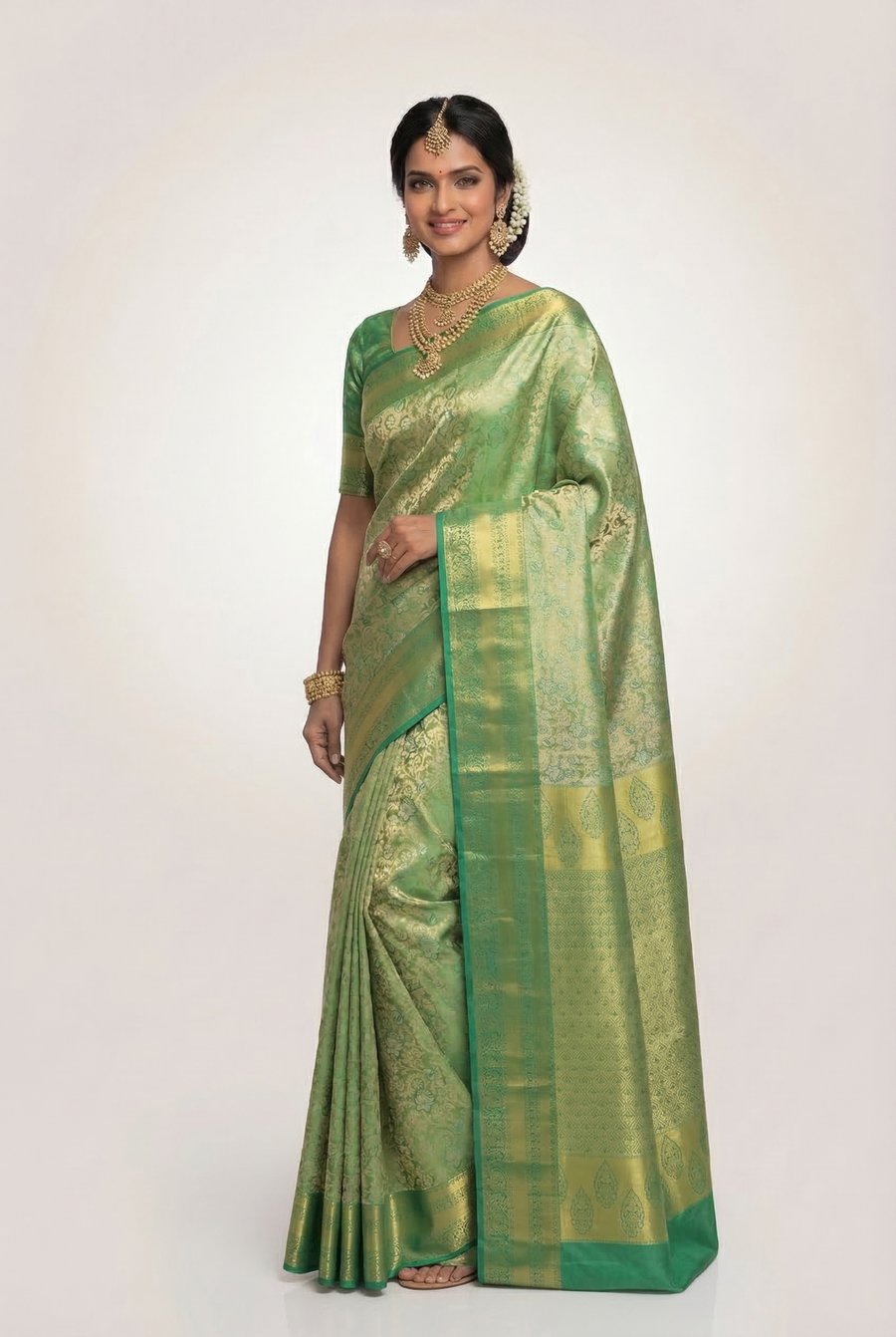 Lime Green Uppada Inspired Semi Silk Saree with Small Self Border